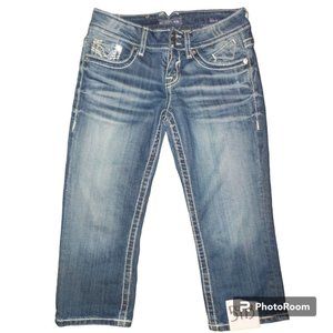 Vigoss The Chelsea Dark Blue Stretch Denim Capris Thick Stitched Sequins Size 1